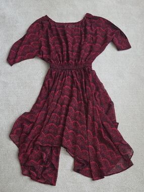 Josa Tulum Women's Red Patterned Beach Cover Up Dress with Elastic Waist